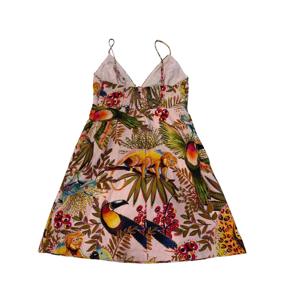 New FARM Rio Into The Jungle Mini Dress Pink Tropical Print Spaghetti Strap,Sml - Picture 2 of 16
